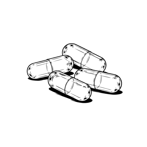 Ink drawing of four capsules