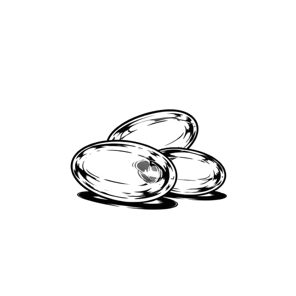 Ink drawing of three softgels