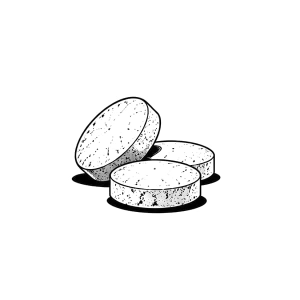 Ink drawing of three round tablets