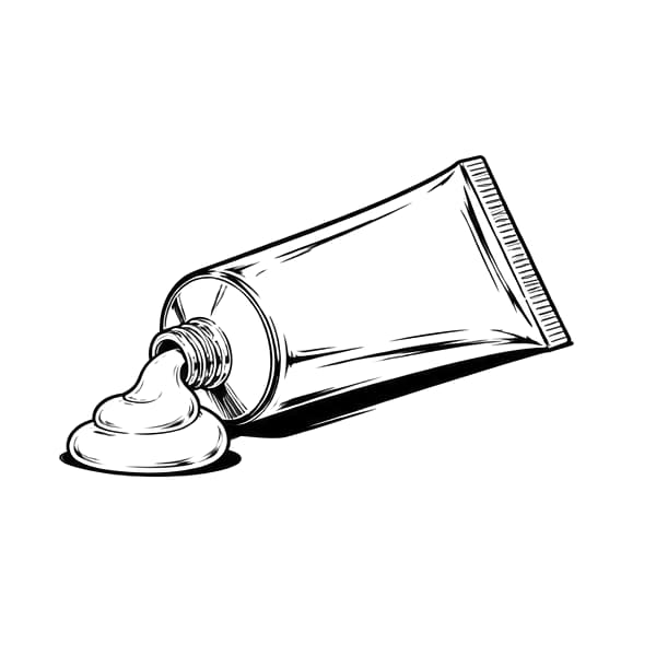 Ink drawing of a tube with cream squeezed from it